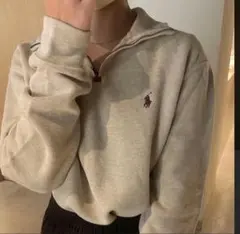POLO ラルフローレン ニット スウェット ハーフジップ ベージュ✨激レア✨
