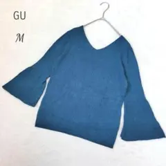GU ワイドリブフレアスリーブセーター (7分袖) Vネックニット Mサイズ