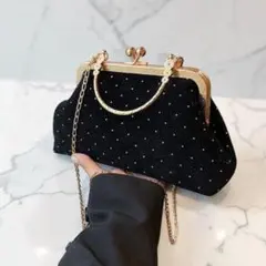 がま口 バッグ パーティー ビジュー 黒 2way ショルダー 結婚式 披露宴