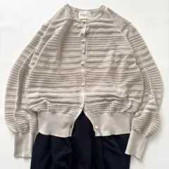 ナノユニバース　洗える　長袖カーディガン　パールボタン　グレージュ　薄手　綿