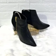 【美品】スタイルデリ　ショートブーツ　サイドジッパー　ブラック　ポインテッドトゥ