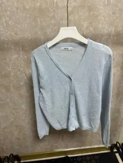 ライトブルー リブ編み カーディガン