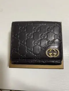 GUCCI二つ折り財布 GG柄 シマレザー ブラウン