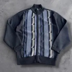 レトロ古着 3Dニット ドライバーズニット M 黒 防寒 裏地フリース