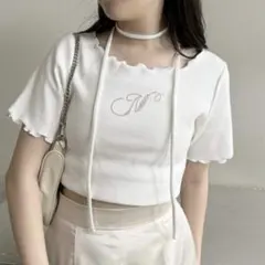 新品 one after another チョーカー付きTシャツ ラインストーン