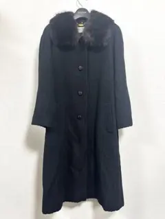 BALMAIN ブラック ロングコート ファー付き