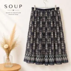 SOUP スープ 総柄 シフォン フレアスカート 11 L ネイビーのサムネイル