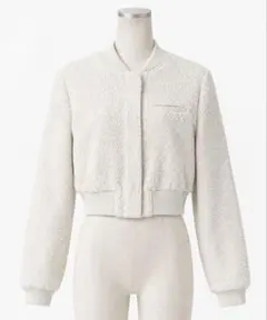 H&M ノーカラージャケット ホワイト ツイード調