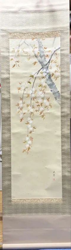 【真作】掛軸　川口栖香　桜　春景色　日本画　春の風情　花鳥画　共箱入　Y76 真作】掛軸 川口栖香 桜 春景色 日本画 春の風情 花鳥画 共箱入 Y76