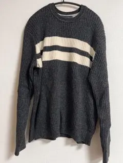 TOMMY HILFIGER リブ編みセーター コットンニットボーダーグレー L