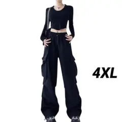 カーゴパンツ 　レディース　ワーク 　韓国 　ワイド　 黒 　ブラック4XL秋冬