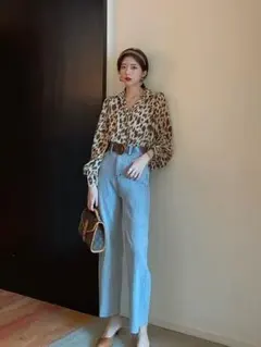 トップス ブラウス レディース シャツ ヒョウ柄 ブラウン 長袖