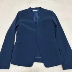 美品】PLST トリアセブレンド ノーカラージャケット M ネイビー 洗える