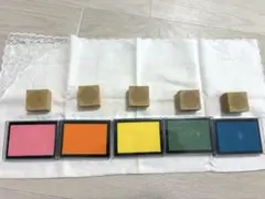 カラフルインクパッドと木製スタンプセット