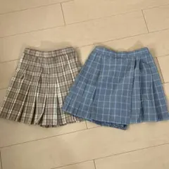 チェック柄 プリーツスカート キュロット 2枚セット　150・160のサムネイル