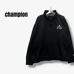 y4326 チャンピオン　ハーフジップ スウェット 黒 刺繍ロゴ ビッグ