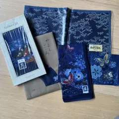 和風デザイン ハンカチ 4枚 ミニマットセット　藍染