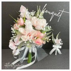 【ブートニア無料】胡蝶蘭 ピンク クラッチブーケ 結婚式 前撮り 韓国風 造花