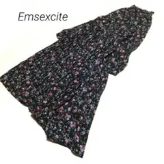 Emsexcite 花柄 切替 プリーツ ロングワンピース
