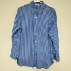 UNIQLO ユニクロ コットン ストライプ 長袖シャツ 青 XL 綿100%