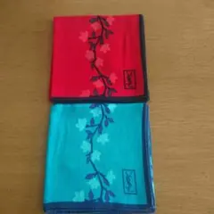 イヴ・サンローラン花柄ハンカチ 赤 青 2枚セット