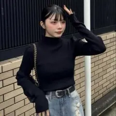 サムホール付きロングスリーブニットトップス k9206d GRL ブラック