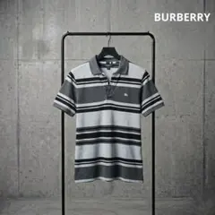 【良品】BURBERRY（バーバリー） ロゴ入り ボーダーポロシャツ　M相当のサムネイル