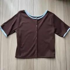 しまむら 3wayトップス リブ バイカラー茶青
