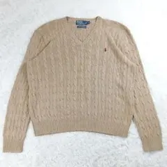 ラルフローレン シルク100% ケーブルニットVネック XXL ベージュ