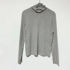 GU ソフトリブタートルネック　長袖　レイヤード　ボーダー柄　シアー感　（M）