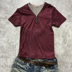 00s archive grunge zipper red tee y2kのサムネイル
