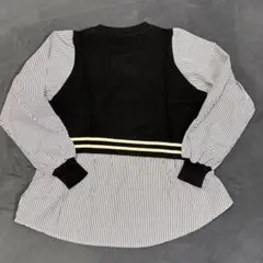 大人可愛い♡ ニットベスト×ストライプシャツ ドッキングプルオーバー 黒