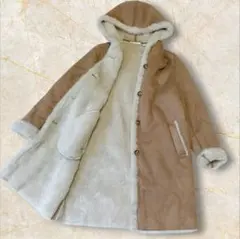 美品【ユニクロ】ムートンボアコート　ロング　ベージュ　フードあり　裏地もこもこ