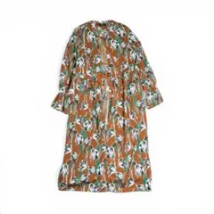 【美品】loaf レトロ チューリップ柄 ロングワンピース ブラウン 大人可愛い