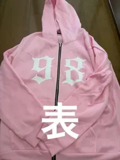 shein 98ロゴ ピンク ジップアップパーカー
