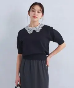 グリーンレーベルリラクシング　襟レース 2WAY ショートスリーブ ニット