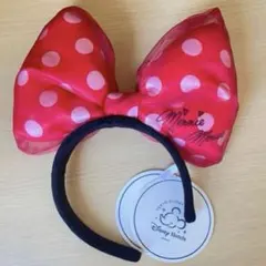 ミニーマウス　赤リボン　カチューシャ(コースター付き)