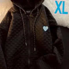 パーカー　XLサイズ　ブラック　ワッフルチェック　フード付き