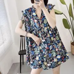 韓国風〜花柄ゆったりミニワンピース 大きいサイズ 女子会に最適