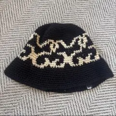 Stussy ニット帽 黒・ベージュ 編み込み