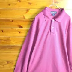 LANDS’ END　ランズエンド　長袖　ポロシャツ　Ⅿ～Ⅼ　赤　ワインレッド