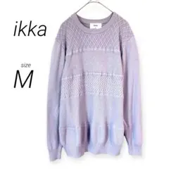 イッカikka（M）長袖ニットセーター リブ ダイヤ柄 ライトパープル 紫 秋冬