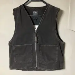 ZARA（ザラ） ダークブラウン　デニム風ベスト　L