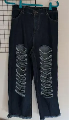 ダメージ加工ダークデニムパンツ L