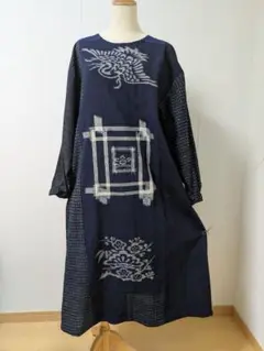✴︎アンティーク藍染✴︎弓浜絣✴︎リメイクワンピース✴︎パッチワーク✴︎一点もの✴︎木綿✴︎ ✴︎アンティーク藍染✴︎弓浜絣✴︎リメイクワンピース