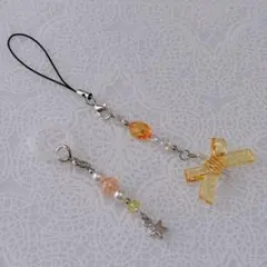 ハンドメイド ストラップ アンブレラマーカー セット ビーズ オレンジ リボン