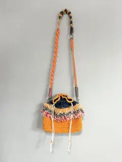 ハンドメイド　フープ編み　かぎ針編みポシェット カラー　夕暮れ　ショルダーバッグ