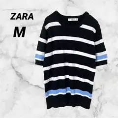 ザラ ZARA ボーダー柄 クルーネック サマーニットトップス M