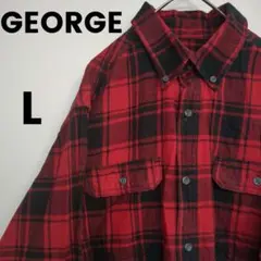 US古着 GEORGE フランネルシャツ L レッド