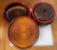 菓子鉢 菓子器(蓋付き) 丸盆　漆塗り　木製　天然木の３点セット